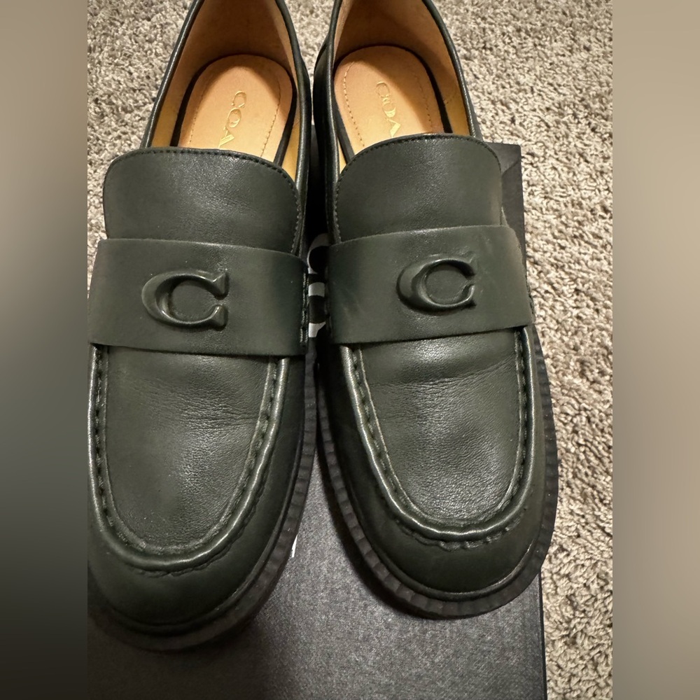 Coach Olive Green Leather Women Loafers